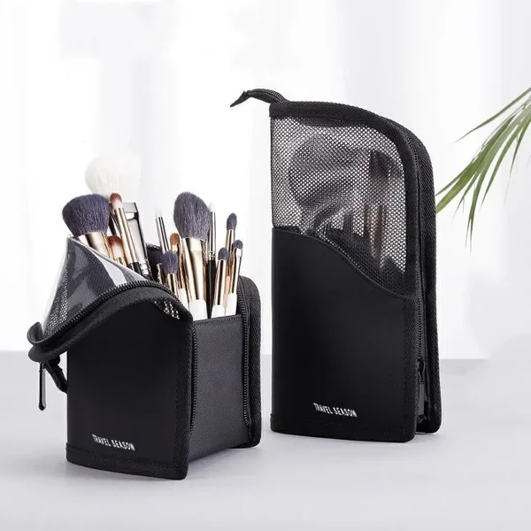1-teilige Kosmetiktasche mit Ständer für Frauen, durchsichtiger Reißverschluss, Make-up-Tasche, Reise-Make-up-Pinselhalter, Organizer, Kulturbeutel