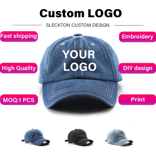 SLECKBOU- Casquette de baseball brodée avec logo personnalisé pour hommes et femmes, conception de marque de bricolage, chapeaux de soleil en denim d'été College, vente en gros, unisexe