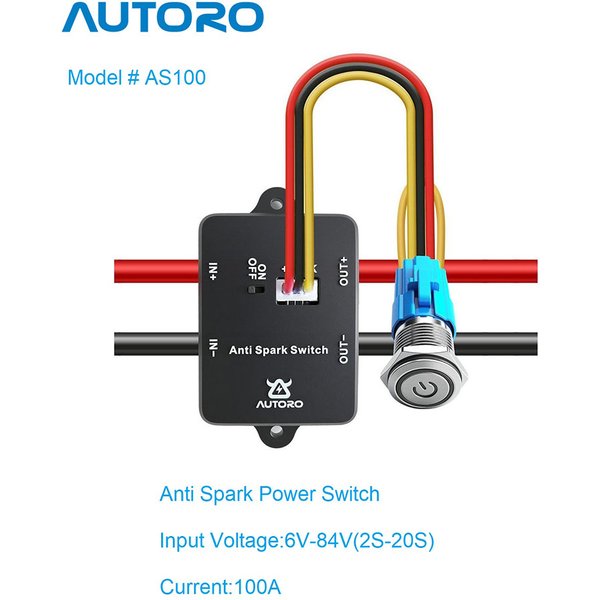 Autoro AS100 Anti-Funken-Netzschalter 100 A 84 V DC – XT90-Anschluss für ESC, Elektro-Skateboard, Roller, RC, Auto, Boot, E-Bike usw