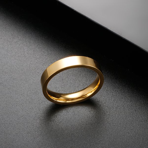 Bague lisse Simple plaquée or en acier inoxydable de 4mm de largeur pour femmes et hommes, bijoux à la mode, cadeau