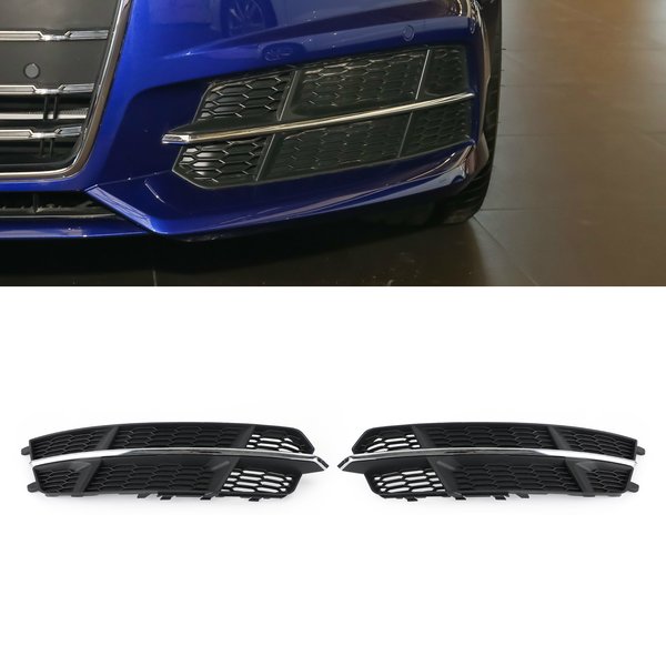 4G0807681AN 4G0807682AN Grille inférieure du pare-chocs avant compatible avec Audi A6 C7 S-Line 2016 2017 2018 Noir Chrome
