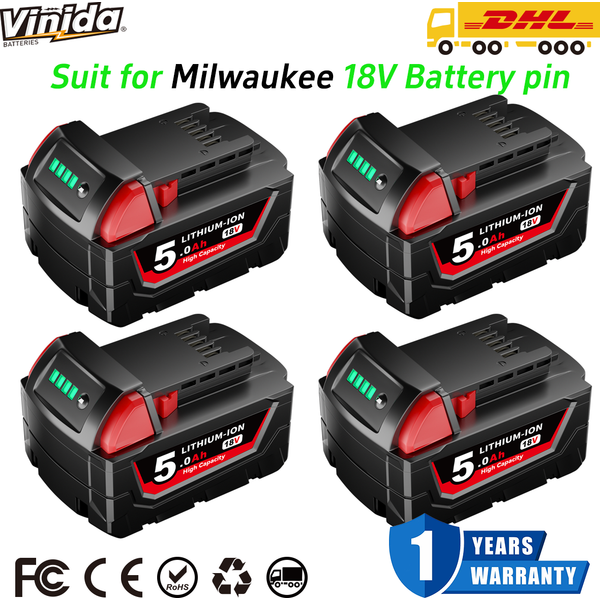 VINIDA M18 5,0 Ah Akku Ersatz für Milwaukee M-18 Akku-Elektrowerkzeuge Lithium-Ionen-Akku-Pin