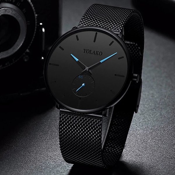 Montre à Quartz Minimaliste en Acier Inoxydable pour Homme, Simple et Décontracté, avec Bande en Maille, à la Mode, 2024