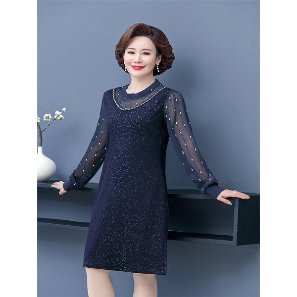 Women Middle-aged Dress Autumn And Winter Elegant Casual O Neck Long-Sleeve Solid Color Female Dress Clothing