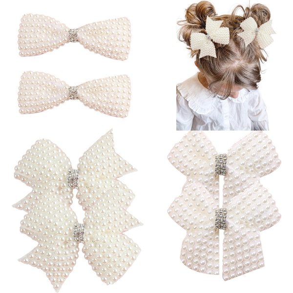 Nouveau nœud de cheveux en perles blanches avec pinces à cheveux pour filles, nœuds centraux en strass à paillettes, épingles à cheveux, Boutique pour enfants, accessoires pour cheveux