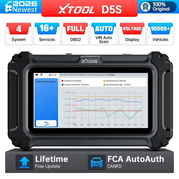 Neuestes XTOOL D5S 5-System Auto-Diagnosegerät Getriebe ABS EPB Airbag Motor OBD2 Scanner OBD OBDII Scanner CAN FD FCA AutoAuth 16+ Reset, Upgrade des D5 Code-Readers, lebenslanges kostenloses Update