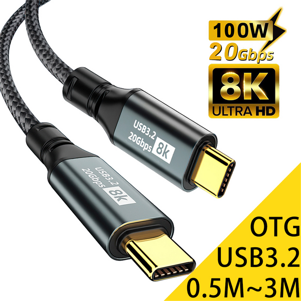 Kabel USB 3.2 20 Gb/s ThunderBolt 3 8K 3 m do szybkiego ładowania typu C do typu C PD100W do iPhone'a 15 Pro Max MacBooka