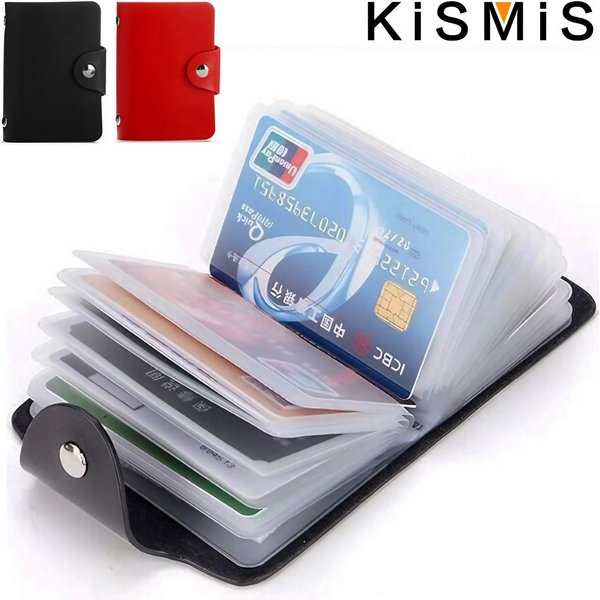 KISMIS Nouveau étui pour cartes en cuir PU à 24 emplacements - Porte-cartes de visite et passeport pour hommes et femmes