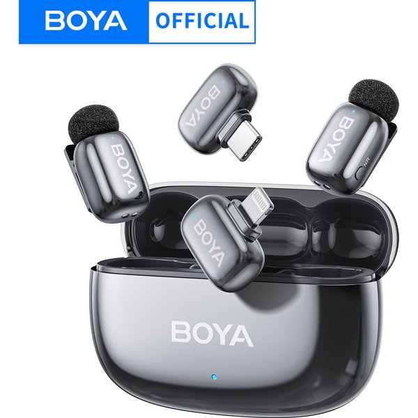 BOYA Mini 2 Bezprzewodowy Mikrofon Krawatowy z Redukcją Szumów AI Mini Mikrofon do iPhone 6-14/15-17 USB-C Android Telefon Nagrywanie Wideo