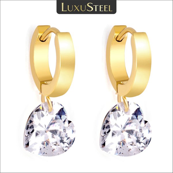 Boucles d'oreilles de luxe en forme de cœur scintillant pour femmes, créoles blanches en CZ, en acier inoxydable, strass en cristal, cadeaux