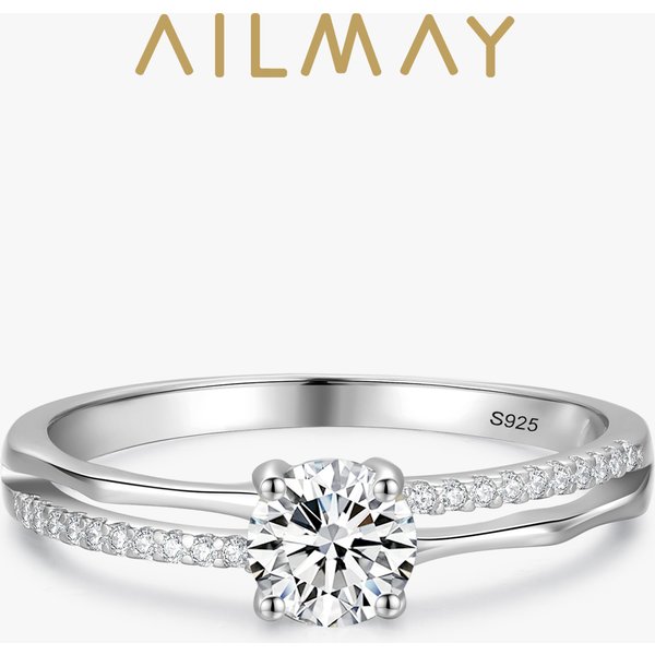 Ailmay 925 en argent Sterling mode luxe Double Iine flou clair Zircon anneaux pour les femmes de fiançailles de mariage bijoux fins