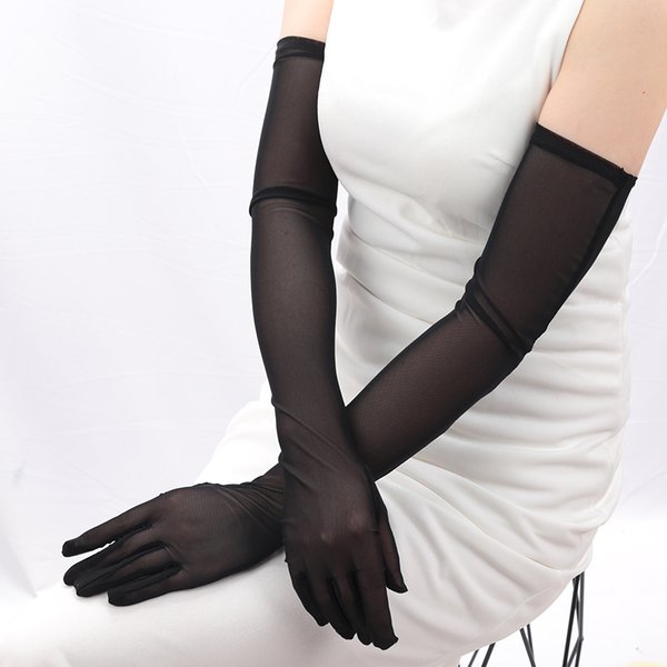 Gants longs noirs pour femmes, mitaines classiques d'opéra sur le coude, extensibles, doigt de mariage, Sexy, conduite, accessoires respirants