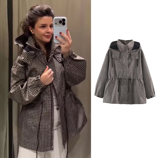 Women's Autumn New Jackets 2026 Fashion Plaid Elegant Women's Loose Hooded Warm Jackets Women's Chic Street Youth Student Coats