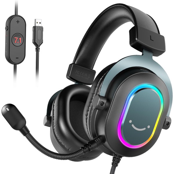 Fifine Dynamic RGB-Gaming-Headset mit Mikrofon, Over-Ear-Kopfhörer, 7.1, Surround-Sound, PC, PS4, PS5, 3, EQ-Optionen, Spiel, Film, Musik