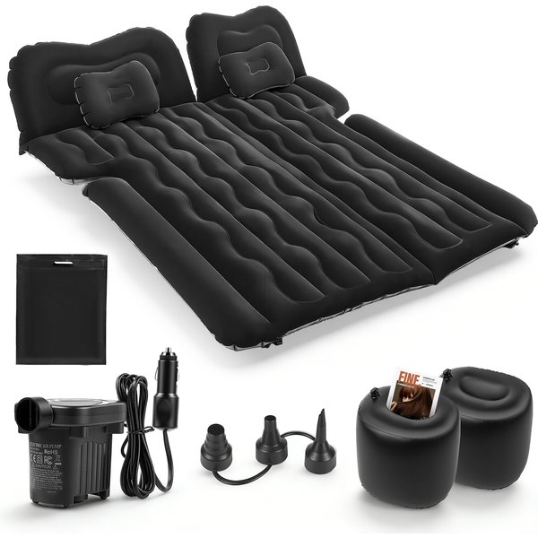 Auto-Luftbett, 2-in-1, multifunktionale aufblasbare Reisematratze, PVC-Beflockung, weiches Schlaf- und Ruhekissen für Auto, SUV