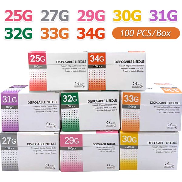 100 pièces 25G 27G 29G 34G 33G 32G 31G 30G indolore petite aiguille de beauté super fine aiguilles de perçage d'injection jetables 1.5/4/6/13mm