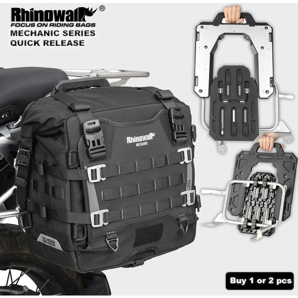 Rhinowalk Motorrad-Seitentasche, Mechaniker, Schnellverschluss, wasserdicht, 35 l, großes Fassungsvermögen, Diebstahlschutz, mit Schlossloch, Molle-Satteltasche