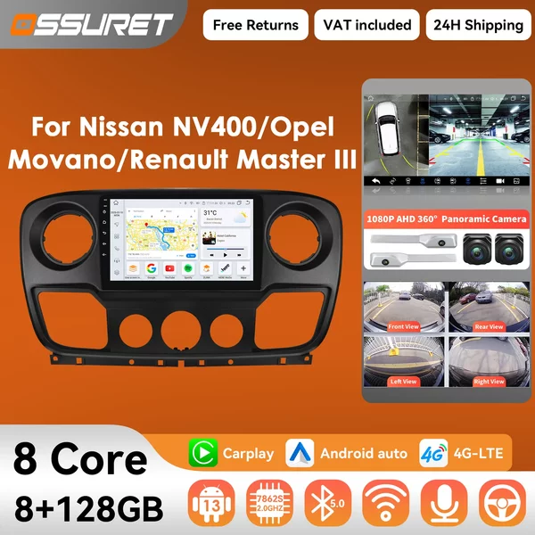 4G Carplay Android 13 Autoradio für Renault Master III 3 Opel Movano Nissan NV400 Multimedia-Player Autoradio GPS 360 Kamera BT