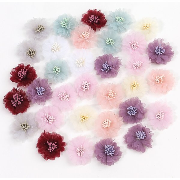 Tête de fleurs en mousseline de soie, 5 pièces, 4cm, fil de mousseline de soie, roses artificielles, robes, vêtements, pinces à cheveux pour enfants, accessoires décoratifs