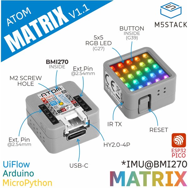 Kit de développement officiel M5Stack Atom-Matrix v1.1 ESP32