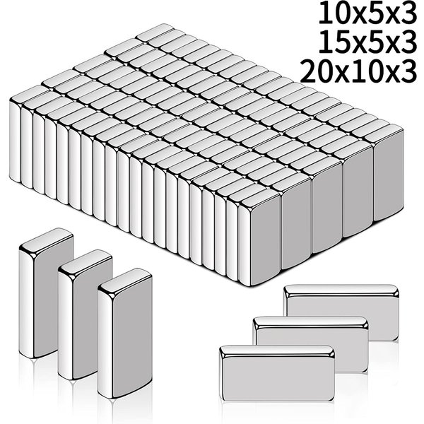 20-100 Stück Superstarke Magnete 10/15/20mm × 5/10mm × 3mm Blockmagnete Quadratische Magnete Kühlschrankmagnete für DIY