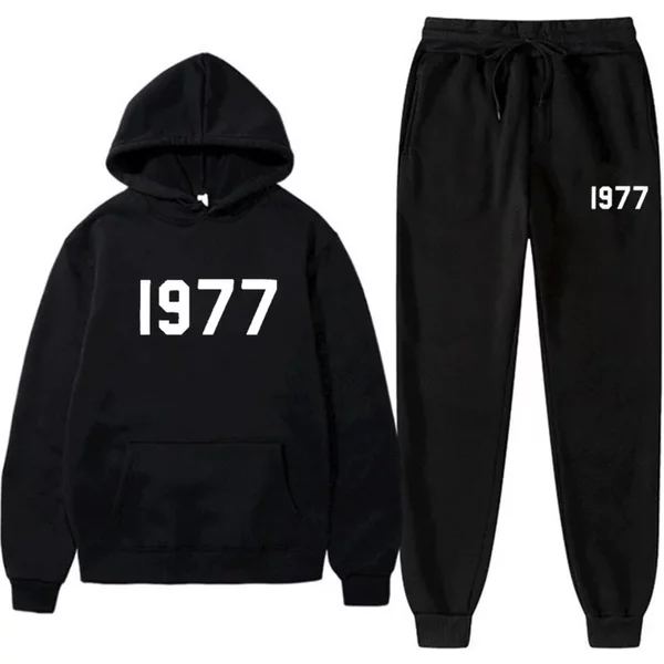 Ensemble de survêtement à capuche style hip-hop tendance 1977 pour hommes et femmes, sweat-shirt et pantalon de survêtement décontractés, ensemble 2 pièces, vêtements de sport
