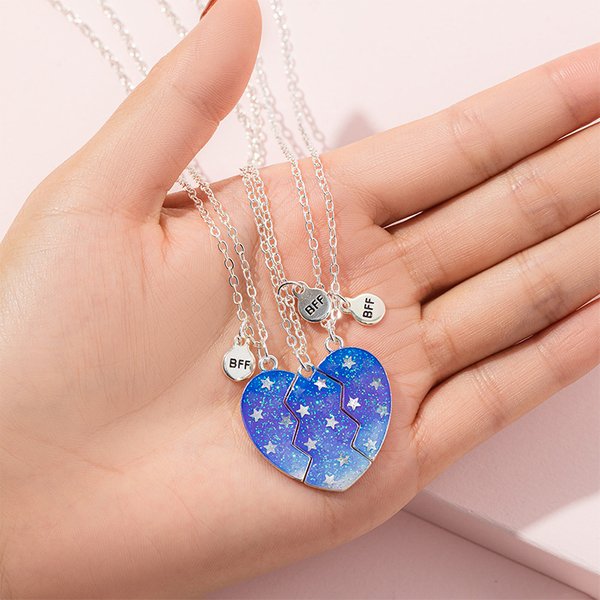 Étoile lumineuse 3 pièces pendentif coeur cassé pour filles Bestie amitié BFF colliers 3 meilleur ami bijoux cadeau