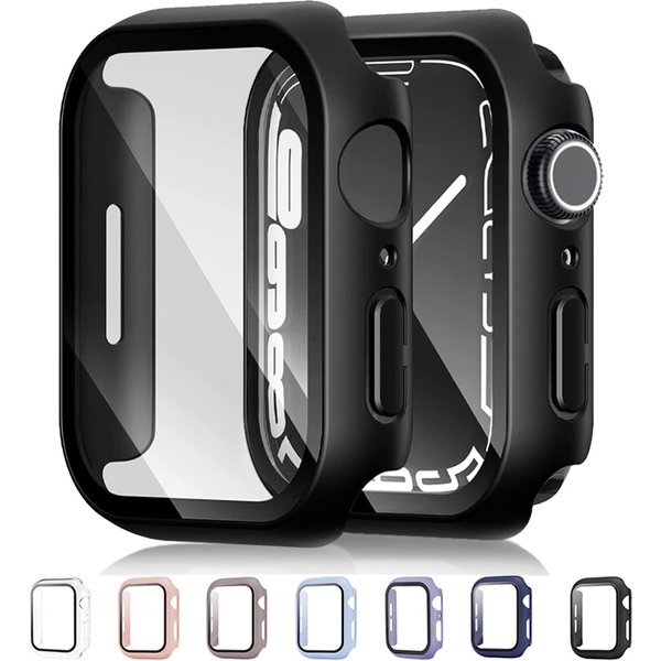 Glass+Case For Apple Watch Serie 8 7 6 SE 5 4 3 2 iWatch Case 45mm 41mm 44mm 40mm 38mm 42mm Bumper Screen Protector Cover Watch