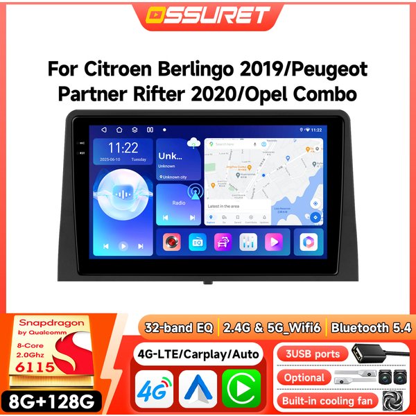 Android Autoradio-Player für Citroen Berlingo 2019 Peugeot Partner Rifter 2020 Opel Combo Autoradio Carplay Auto GPS Multimedia