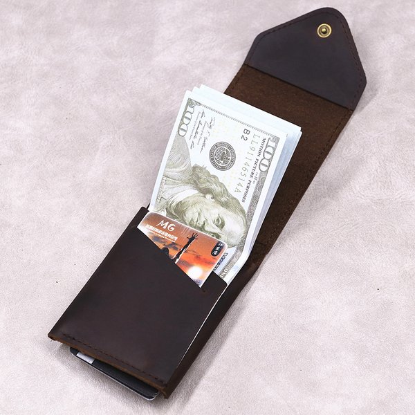 100 % echtes Leder-Geldbörse für Herren, männlich, Original-Rindsleder, schmal, minimalistisch, Vordertasche, Bargeld-Geldbörse, Kartenhalter mit Klappverschluss