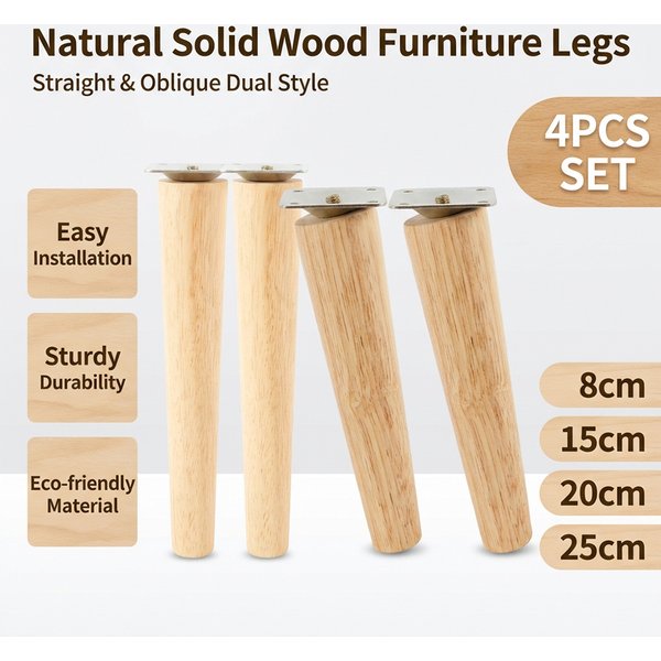 4 Pcs Furniture Legs Wooden Solid Furniture Feet Oblique/Straight Table Feet Non-slip Chair Feet Replacement Feet Sloping