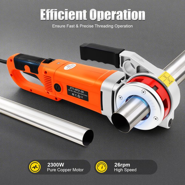2300W Elektrische Gewindeschneidmaschine Handgeführter Elektrischer Rohrgewindeschneider Verzinkte Rohrgewindeschneidmaschine 26 U/min für 0,86-2,35 Zoll Rohre
