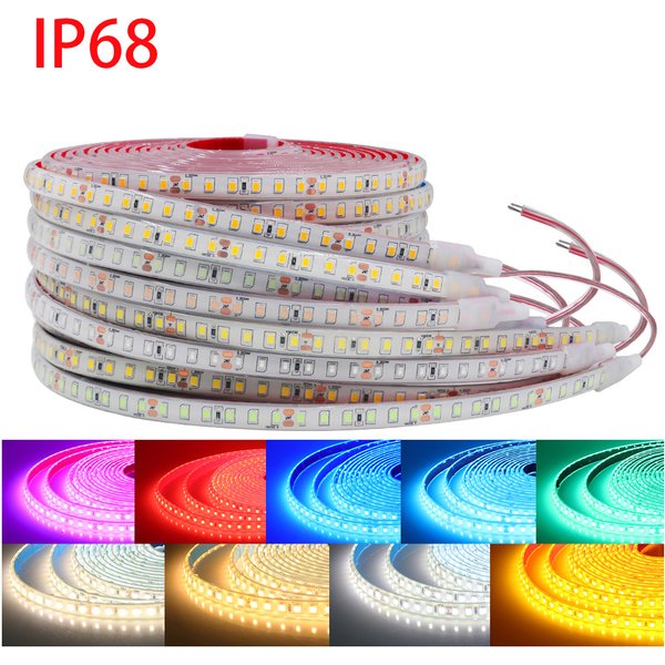 12V 24V 5m 10m 20m LED Strip Light IP68 Waterproof 2835 9 Colors Flexible Tape with 2pin Wire 120LED/m Bright Ribbon 0.5m 1m 2m
