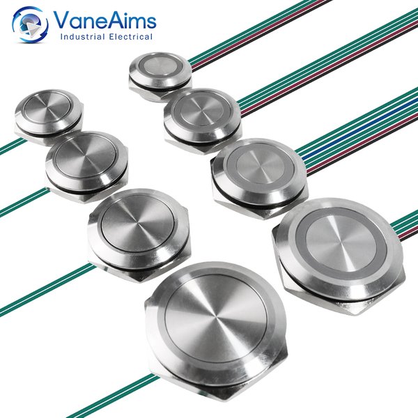 19/22/25/30mm ultrakurzer LED-Lichtsc halter 3V 6V 12V 24V 220V Momentan Selbst rück stell barer wasserdichter Metall-Druckknopf schalter mit Kabel