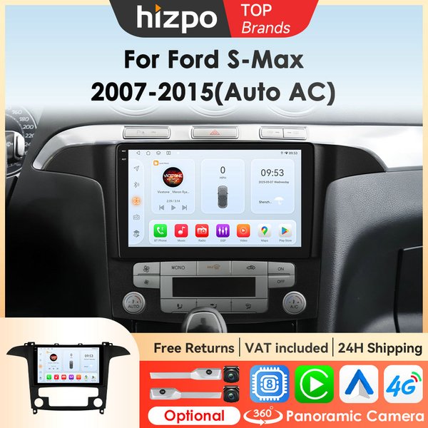 Hizpo Android 14 Auto-Stereoanlage für Ford S Max S-MAX 2007-2015 Carplay Multimedia-Videoplayer GPS-Navigation 2 Din 2din
