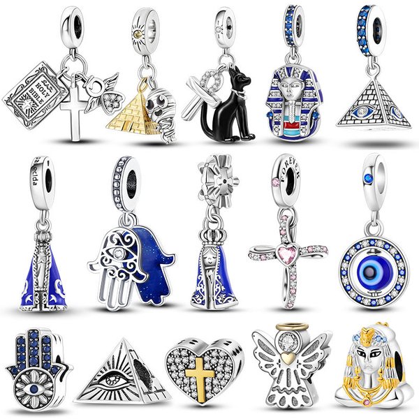 925 argent balancent breloques croix ange pyramide pharaon Baeds ajustement Original Bracelet bijoux à bricoler soi-même breloques