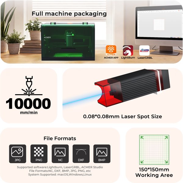 ACMER K1 Mini Tragbarer Laser-Gravierer Schneidemaschine DIY-Design Markierungsmaschine für Farbpapier Holz Glas Acryl Maschine für Anfänger
