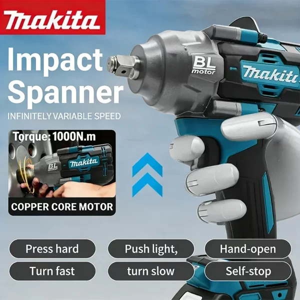Makita DTW700 Akku-Schlagschrauber 18V Bürstenloser Motor 1000Nm Variable Geschwindigkeit Elektrischer Schrauber Hohe Effizienz Langlebig Auto-Stopp