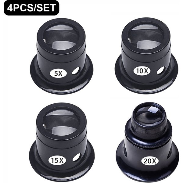 4 teile/satz Auge Lupe Lupen 5x/10/15x/20x Uhr Reparatur Tool Kit Schmuck Lupe Okular lupe Uhrmacher Werkzeuge
