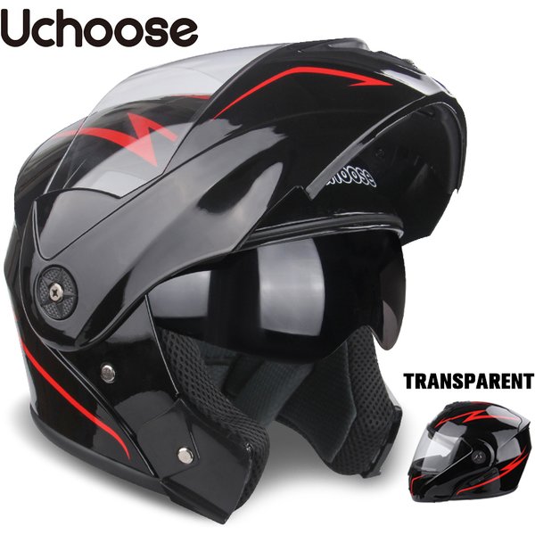Uchoose Unisex Motorradhelm DOT-Zertifizierung Doppellinse Querschnitthelm Sicherheit Modularer Klapphelm Helm mit Visier