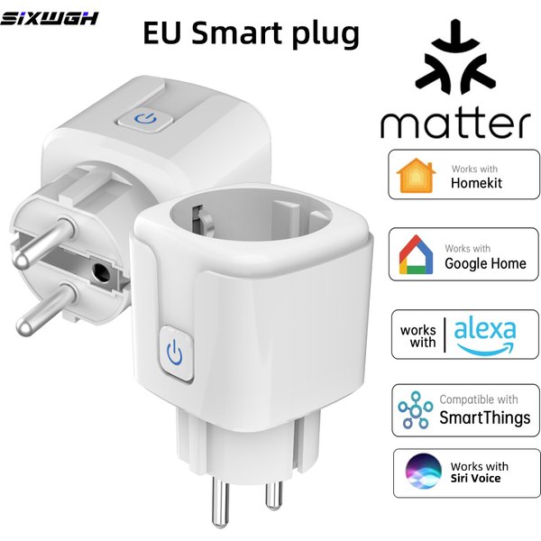 WiFi Matter Smart Steckdose EU-Stecker, Kompatibel mit HomeKit Siri Alexa Google Home Sprachsteuerung, Kabellose Fernbedienung Timer-Steckdose