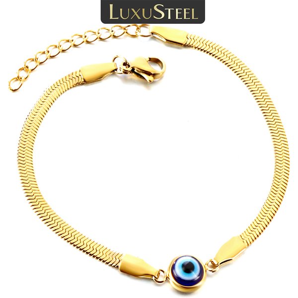 LUXUSTEEL Edelstahl Blue Evil Eye Charm Armband Schlangenkette Armband Modeschmuck Klassische neogotische minimalistische Geschenke