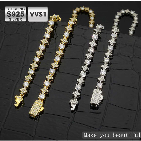Colliers en moissanite ICEBLING en forme d'étoile, argent sterling 925, tendance 2026, bracelet chaîne en diamant de laboratoire VVS 6 mm, vente en gros