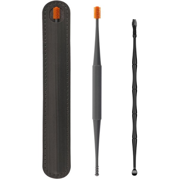 Nettoyeur d'oreille à double tête en silicone souple, écouvillon en spirale à 360 °, outil de retrait d'avertissement d'oreille, dissolvant de cure-oreille avec sac en cuir, 2 pièces