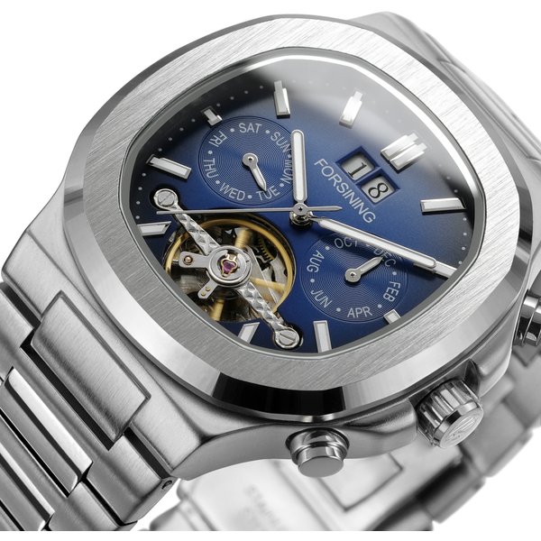 Forsining 481 Militär-Tourbillon-Armbanduhr mit Wochen- und Datumsanzeige, Automatische Mechanische Uhr aus Edelstahl, Relogio Masculino