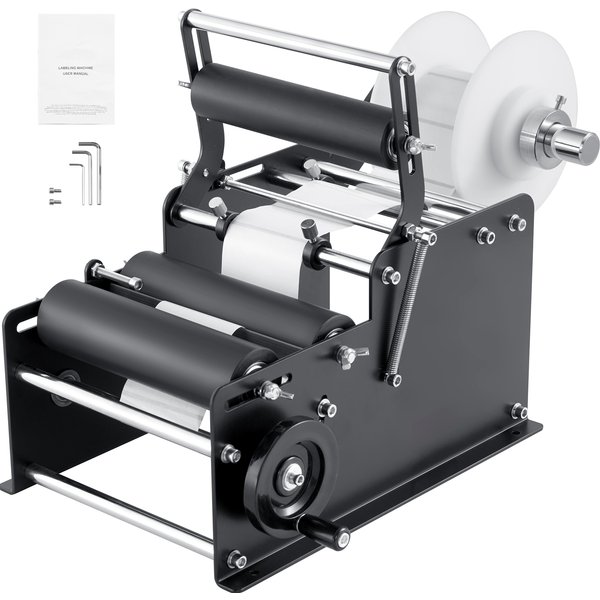 SucceBuy Manuelle Rundflaschen-Etikettiermaschine, 15–20 Stück/min, verstellbarer Etikettierer für Flaschen, Durchmesser 0,78–4,72 Zoll (mit Pressstange)