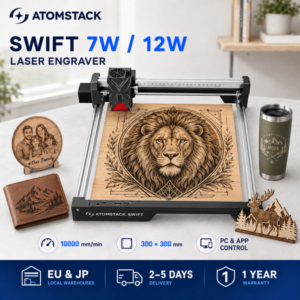 ATOMSTACK Swift 7W 12W Dioden Lasergravierer Laserschneider 300x300mm App Steuerung für Holz Leder Acryl