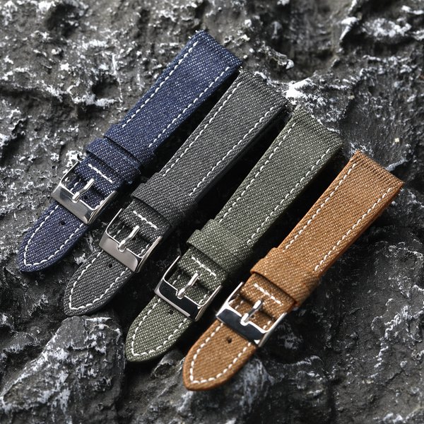 Handmade Denim Laminated Leather Strap 18 19 20 22MM Quick Release Soft Vintage Bracelet Blue Green Brown Ultra Thin Watchband