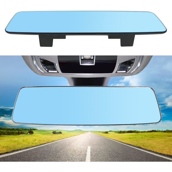 2.5D Full Creen HD Glas Auto Innen Rückspiegel 3000R Mikrokrümmung Objektiv Blendschutz Weitwinkel Blau Rahmenloser Spiegel