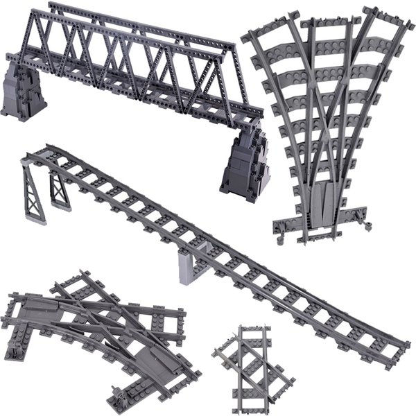 City Trains DIY Building Blocks Straight Curved Rail Bricks Parts Bridge Tunnel Model Soft Flexible Cross Tracks Railway MOC Toy